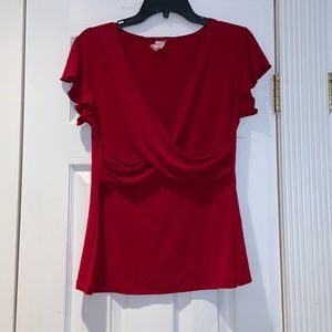 Ladies red blouse short sleeve top